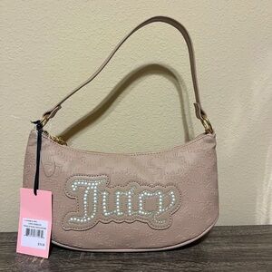 Juicy Couture Tan Shoulder Bag Plush Fabric Rhinestone Logo